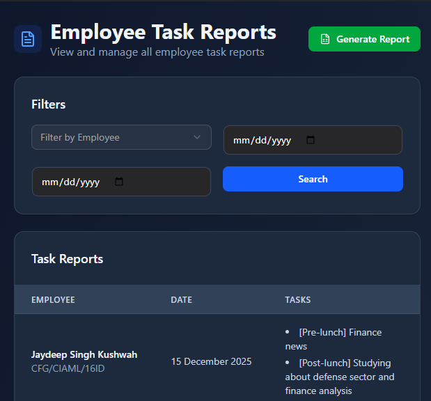 Hit Task Report HRMS - Modern HR Management System